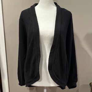 Amour Vert Organic Cotton Black Open Front Cardigan with Pockets